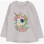 Breeze Kız Çocuk Uzun Kollu Tişört Unicorn Baskılı 1.5-5 Yaş, Bej Melanj - 3 Yaş