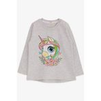 Breeze Kız Çocuk Uzun Kollu Tişört Unicorn Baskılı 1.5-5 Yaş, Bej Melanj
