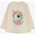 Breeze Kız Çocuk Uzun Kollu Tişört Unicorn Baskılı 1.5-5 Yaş, Krem - 2 Yaş