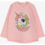 Breeze Kız Çocuk Uzun Kollu Tişört Unicorn Baskılı 1.5-5 Yaş, Somon Melanj - 3 Yaş