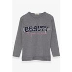 Breeze Koyu Gri Melanj 10-16 YaşUzun Kollu Taşlı Yazı Baskılı Kız Çocuk T-shirt