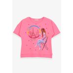 Breeze Neon Pembe 9-16 Yaş Kalpli Simli Baskılı Kız Çocuk T-shirt