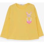 Breeze Sarı 1.5-5 Yaş Uzun Kollu Cepli Tavşancık Baskılı Kız Çocuk T-shirt