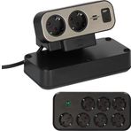 Brennenstuhl Brennensthul Estilo Duplex Serisi 9 Soketli Typ-C ve USB Li 19.500 Amper Akım Korumalı 2 Metre Kablolu Masa Üstü Priz