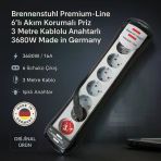 Brennenstuhl Premium-Line 6’Lı Akım Korumalı Priz 3 Metre Kablolu Anahtarlı 3680W Made İn Germany