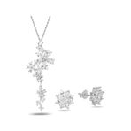 Brezza Lusso Çiçek Demeti Elegant Stylish Night Kadın Gümüş Kolye Küpe Seti