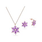 Brezza Lusso Jewelry 925 Ayar Lotus Çiçeği Ametist Taşlı Rose Kadın Kolye Küpe Set 40962551 42 CM 42 CM