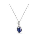 Brezza Lusso Jewelry Gümüş Su Damlası Pırlanta Model Safir Zirkon Taşlı Gümüş Kolye 45 CM