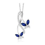 Brezza Lusso Jewelry Sonsuzluk Pırlanta Model Safir Taşlı Kelebek Kadın Gümüş Kolye 45 CM