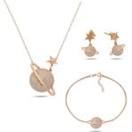 Brezza Lusso Rose Gold Gümüş Gezegen Bayan Kolye Küpe Bileklik Seti