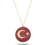 Brezza Lusso Rose Gümüş Mor Taş Ay Yıldız Bayan Gümüş Kolye