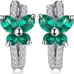 Brezza Lusso Zümrüt Taşlı Işıltılı Diamond Fiyonk Kelebek Kadın Gümüş Küpe