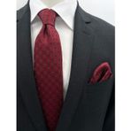 Brianze 8 Cm Bordo Siyah Desenli Kravat Mendil Set