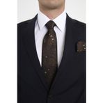 Brianze 8 Cm Kahverengi Beyaz Şal Motif Desen Kravat Mendil Set
