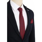 Brianze B0024 Bordo Lacivert Kare Desen Erkek Kravat Mendil Set