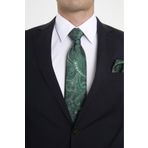 Brianze Bianze 8 Cm Yeşil Beyaz Şal Motif Desen Kravat Mendil Set