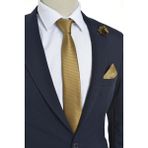 Brianze Gold Kravat Mendil Yaka Çiçeği Set Altın Renk Desenli %100 Microfiber Özel Günler İçin - Standart