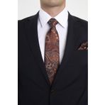 Brianze Kiremit Beyaz Şal Motif Desen Kravat Mendil Set