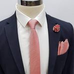 Brianze KMD-8 Pudra Pembe Kravat Mendil Yaka Çiçeği Set