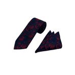 Brianze Lacivert Kırmızı Motif Desen Kravat Mendil Set