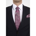 Brianze Pembe Şal Motif Desen Kravat Mendil Set Pembe