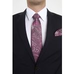 Brianze Pembe Şal Motif Desen Kravat Mendil Set