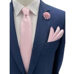 Brianze Şeker Pembe Kravat Mendil Yaka Çiçeği Set
