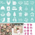 Briartw 24 Adet Noel Minis Serigrafi Şablon Yeniden Kullanılabilir Kendinden Yapışkanlı Örgü Şablonlar İpek Serigrafi Şablon Baskı Polimer Kil Ev Dekorasyonu Ahşap Kumaş Üzerine Baskı Duvar Kupası