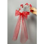 Bride Aksesuar Dünyası Nedime Tacı Kırmızı Uzun Fiyonklu Ortanca Çiçekli Özel Tasarım Gelin Kına Dış Çekim Tacı – Saç Bandı