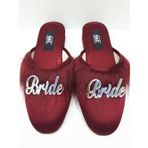 Bride Gelin Topuksuz Kaz Tüyü Terlik Bordo-Gümüş Yazılı