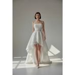 Bride In Love Organze,straplez Yaka,önü Kısa Arkası Uzun Gelinlik, Nikah Elbisesi,after Parti Mini Gelinlik - Ekru - 44