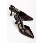 Brielfy Kadın Sivri Burun Konik 7cm Topuklu Kahverengi Slingback Yandan Tokalı Yazlık Mezuniyet Ayakkabı