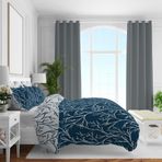 Brielle Desenli Pamuk Saten Nevresim Setleri, Lacivert, Queen Size