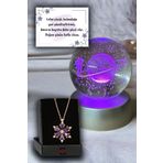 Bright Renk Değiştiren Led Işıklı Cam Satürn Kız Küre Dolunay Lamba Kristal Top Lotus Kamelya Çiçeği Kolye