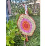 Bright3 Nazar Boncuklu ,El Yapımı, El Örgüsü, Clutch ,Portföy Çanta, Fermuarlı, Astarlı,Nar Çiçeği Püsküllü