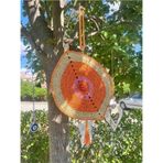 Bright3 Nazar Boncuklu ,El Yapımı, El Örgüsü, Clutch ,Portföy Çanta, Fermuarlı, Turuncu Püsküllü