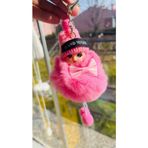 Bright3 Peluş Örgü Şapkalı Anahtarlık, Papyonlu, Ponpon Ayaklı, Tüylü Kız Figürü Pembe Anahtarlık