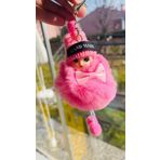 Bright3 Peluş Örgü Şapkalı Anahtarlık, Papyonlu, Ponpon Ayaklı, Tüylü Kız Figürü Pembe Anahtarlık