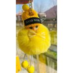 Bright3 Peluş Örgü Şapkalı Anahtarlık, Papyonlu, Ponpon Ayaklı, Tüylü Kız Figürü Sarı Anahtarlık