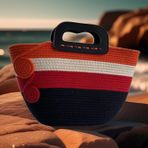 Bright3 Turuncu, Beyaz, Kırmızı, Siyah El Yapımı Hasır, Günlük, Abiye, Plaj , Tatil Çantası