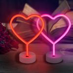 BRIGHTDECK 2'li Paket Kalp Neon Tabela, LED Pembe Kalp Neon İşaret Pille Çalışan veya USB ile Çalışan Dekorasyon Lambası, Neon Işıklar Sevgililer Günü, Yatak Odası, Düğün, Parti, Pembe Oda Dekoru için