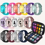 Brigtlaiff Apple Watch Band 40 mm 41 mm 38 mm 44 mm 45 mm 42 mm 49 mm Kadın Erkek için Uyumlu Saklama Kılıflı 15 Paket Spor Bantları, iWatch Serisi 9 8 7 6 SE 5 4 3 2 1 Ultra (S/M) için Yumuşak Silikon Kayış