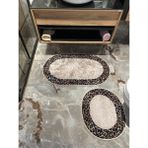 Brillant 2 'li Leoar Desen Oval Banyo Paspası - Kahverengi Ebat (60X100 - 60X50)