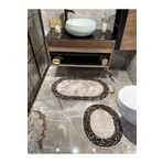 Brillant 2 'li Leopar Desen Oval Banyo Paspası - Kahverengi Ebat (60X100 - 60X50)