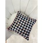 Brillant Damalı Keten Görünümlü Kenar Biyeli Kırlent Kılıfı (45 x 45)