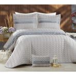Brillant Home Çeyizlik Çift Kişilik Kadife Şeritli Dantelli Mikro Yatak Örtüsü - 250 x 260 cm - Gri