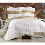 Brillant Home Çeyizlik Çift Kişilik Kadife Şeritli Dantelli Mikro Yatak Örtüsü - 250 x 260 cm - Krem - Gold