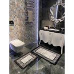 Brillant Megan Dama Çerçeve Desen Banyo Paspası 70X160 (70X110-70X50 İkili Takım) - Antrasit - 70 x 50 cm