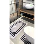 Brillant Siyah Modern Çerçeve Desen Banyo Paspası 70X160 (70X110-70X50 İkili Takım) - Gri