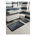 Brillant Tekne Desen Çizgi Desenli 2 li Deri Taban Banyo Paspas (70x110 - 70x50)